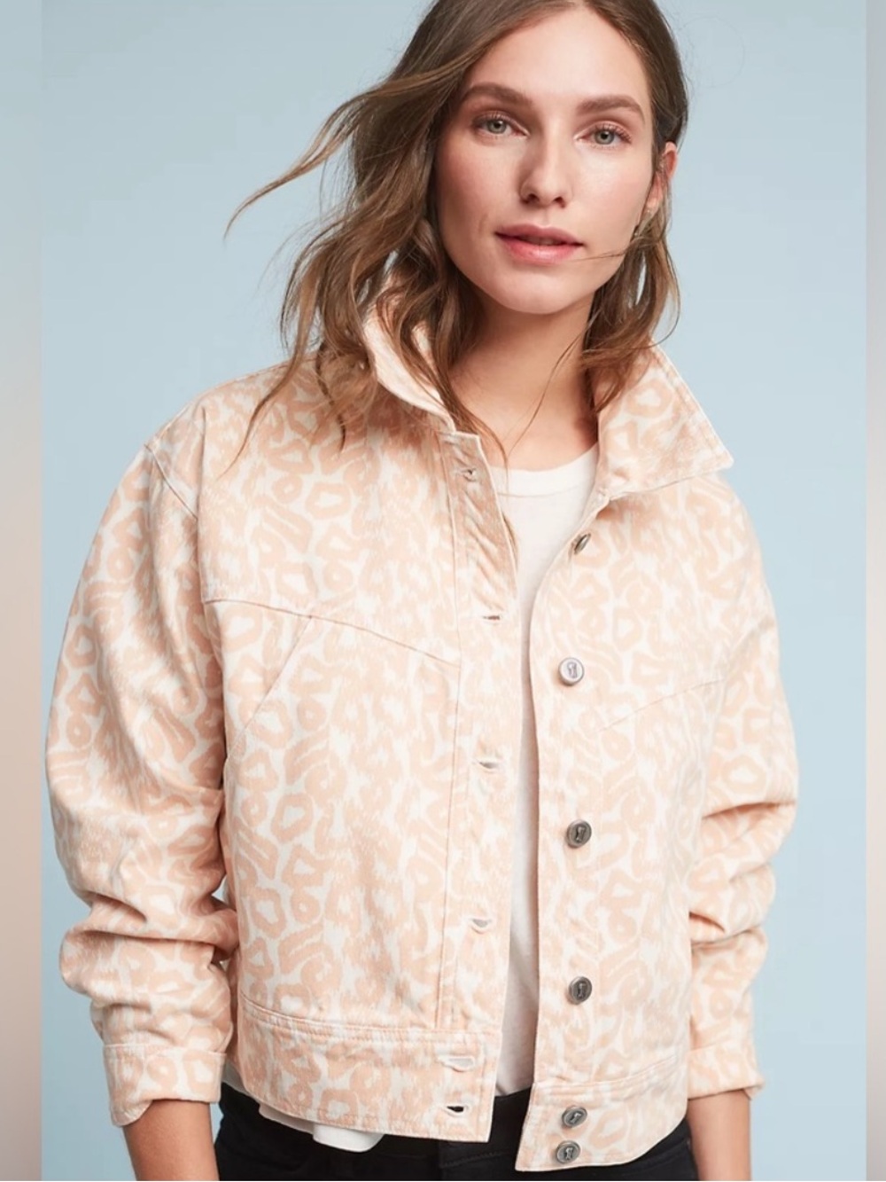 Anthropologie Pilcro and the Letterpress Leopard Jean Jacket Size XL